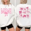 Mimi Pink Bow And Kids - Personalized Sweatshirt - Meaningful Gifts For Grandma, Mom, Wife Custom Sleeve