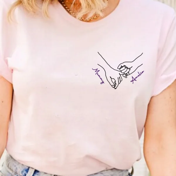 Mummy-Tshirt.-Custom-holding-hands-t-shirt.-Personalised-Mum-t-shirt.webp Mummy T-shirt. Custom holding hands t-shirt. Personalized Mum t shirt
