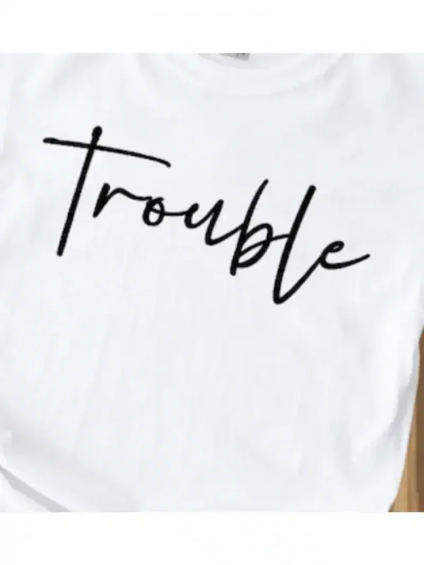 Couple Matching T-Shirt With Nobody Loves Trouble As Much As Me and Trouble Print Design, The Best Family Matching Gift
