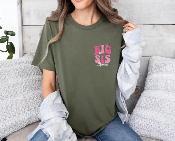 Personalized Big Sister Shirt, Custom Big Sis Gift Top, Cute Big Sis Era T-Shirt, Custom Big Sis Era T Shirt, Sister To Be Gift T-Shirt