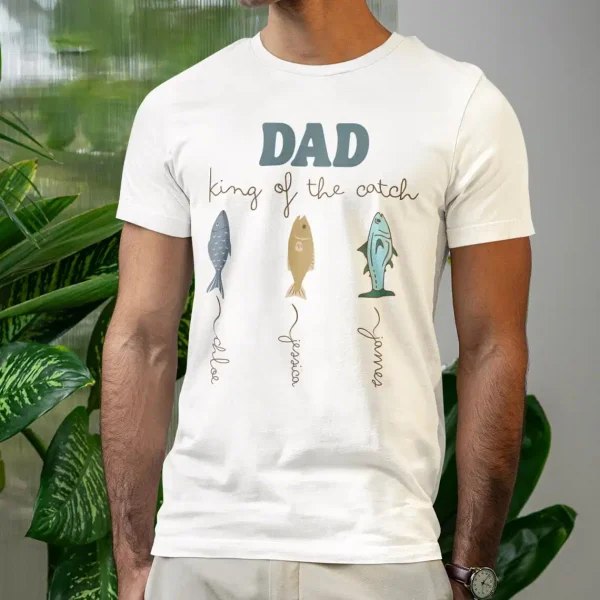 Personalised-Dad-Fishing-Shirt-4.webp Personalised Dad Fishing Shirt, King of the Catch T-Shirt with Kids' Names, Custom Father's Day Gift, Dad Birthday Gift, Summer Fishing Tee