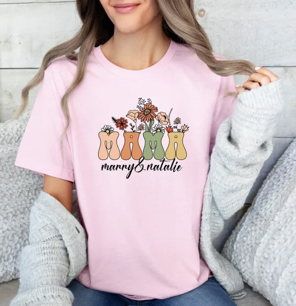 Personalized Kids Name Mum Shirt, Floral Mother Shirt, Mothers Day T-Shirt, Custom Mama Shirt