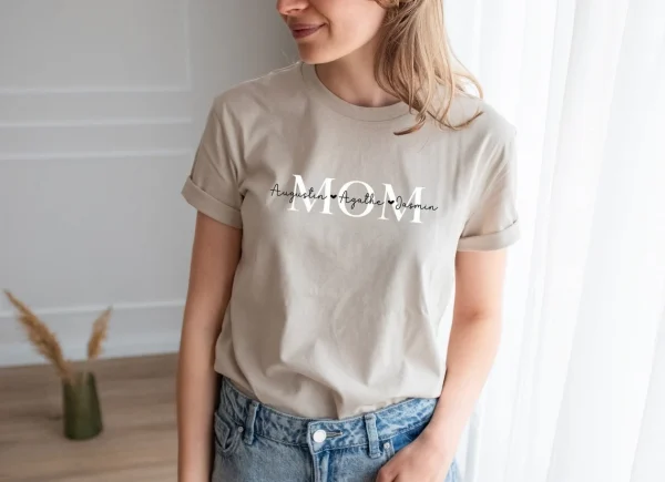 Personalised MOM t-shirt, MAMA organic t-shirt with children's names, Mother's day Gift