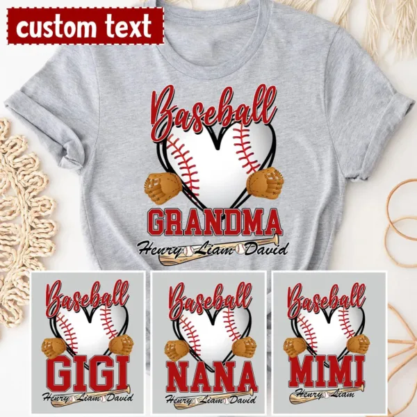 Personalized Baseball Grandma T-Shirt, Custom Baseball Mom with Kid's Name Shirt, Baseball Mimi Nana Tee -  The Best Mothers Day Gift