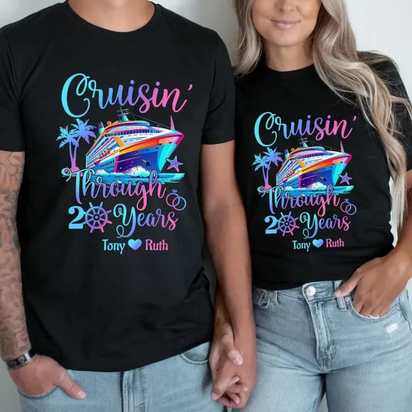 Personalized Cruising Through Years Shirt, Husband and Wife Anniversary Cruise Shirt, Couples Matching Cruise Shirt