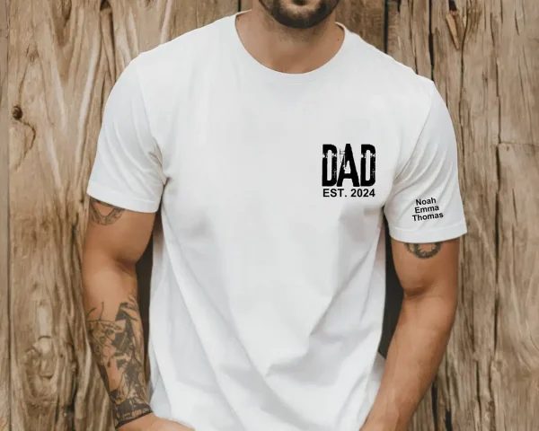 Personalized-Dad-Shirt-With-Kids-Names-Arm-3.webp Personalized Dad T-Shirt With Kids Names Arm, Custom Dad Tshirt For Dad, Est Date Daddy Shirt Gift for Fathers Day, Childs Names Arm, Dad Gift