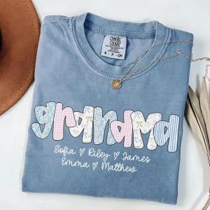 Personalized Grandma T-Shirt Floral Grandma Shirt with Grandkid Names Custom Grandma Gift for Grammy Coquette Grandma Bow Shirt