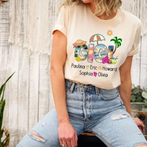 Personalized Grandma Grandchildren Beach T-Shirt, Custom Nana Birthday Shirt With Grandkids Names for Summer Party, Custom Mama Mimi Kid names