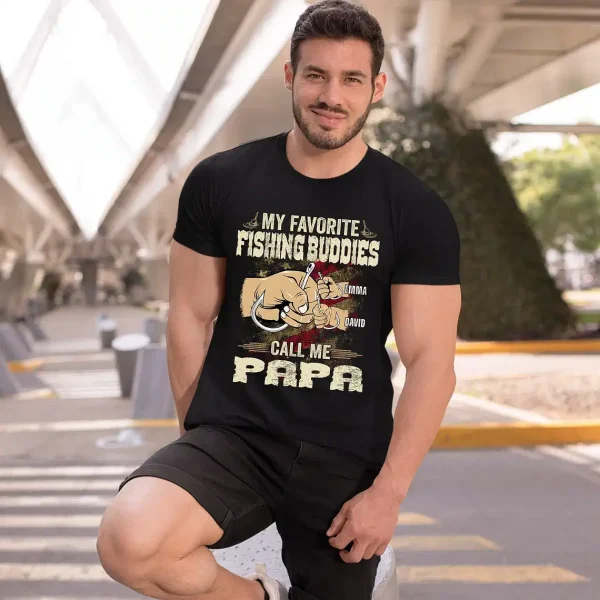 Personalized My Fishing Buddies Call Me Papa Fishing Shirt, Camo American Flag Papa T-Shirt, Men's Fishing