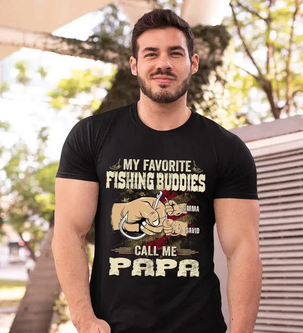 Personalized My Fishing Buddies Call Me Papa Fishing Shirt, Camo American Flag Papa T-Shirt, Men's Fishing