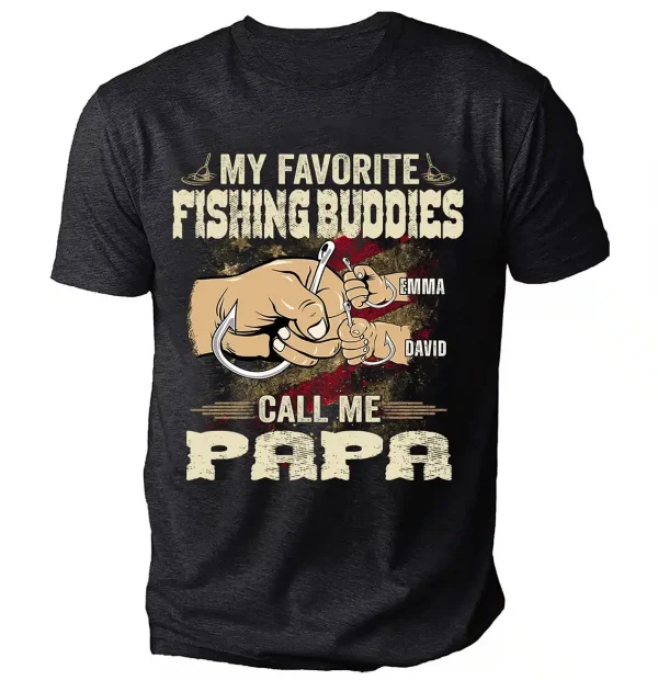 Personalized My Fishing Buddies Call Me Papa Fishing Shirt, Camo American Flag Papa T-Shirt, Men's Fishing