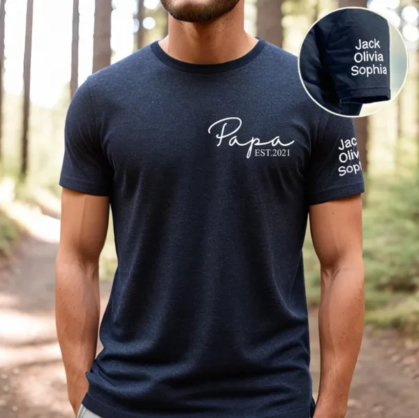 Personalized-Papa-Navy-4.jpg Personalized Papa Navy T-Shirt, Custom Father's Day Shirt With Kids Names, Funny Gift For Husband, Gift For Dad