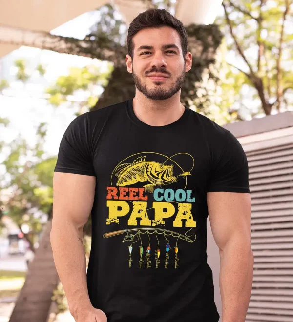 Personalized Reel Cool Papa Fishing Shirt, Vintage Papa Shirt, Fishing Shirts For Men