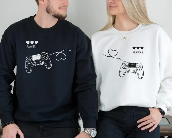 Player-1-Player-2-Matching-Sweatshirt-3.webp Player 1 & Player 2 Matching Sweatshirt, Love Couple Shirt, Matching Couple Sweatshirt, Personalized Anniversary Shirt