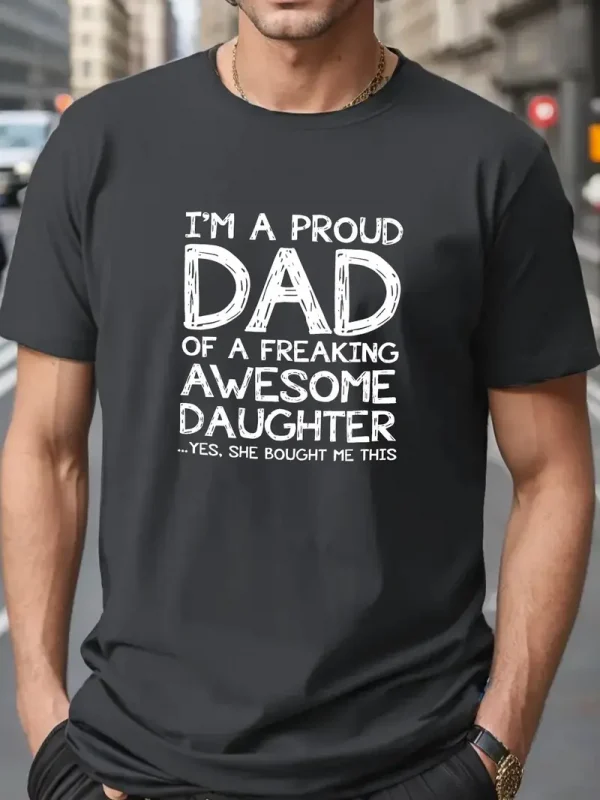 Men's Proud Dad Cozy Fit T-Shirt - Comfortable Polyester, Geometric Print, Round Neck, Machine Washable