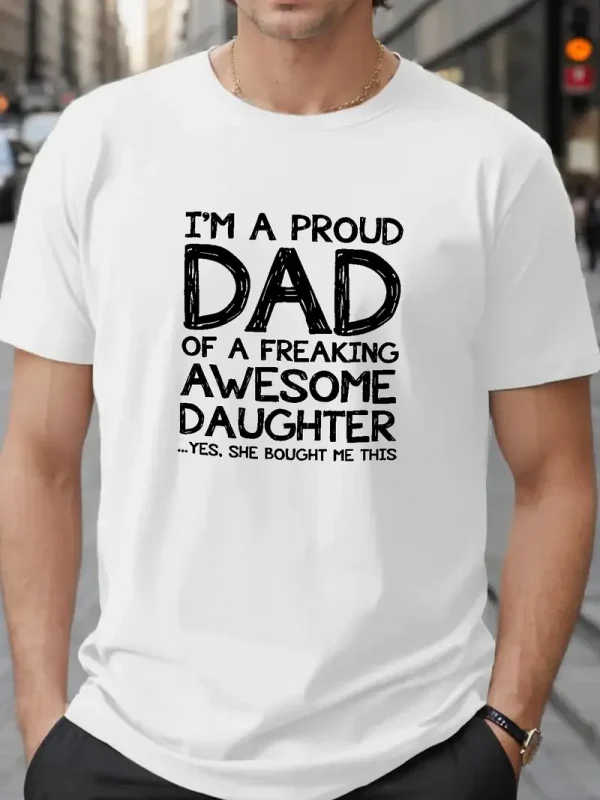 Men's Proud Dad Cozy Fit T-Shirt - Comfortable Polyester, Geometric Print, Round Neck, Machine Washable