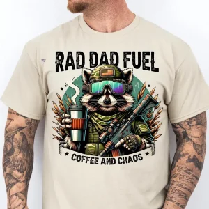 Rad-Dad-Fuel-PNG-Hunting-Raccoon-4.webp Rad Dad Fuel T-Shirt, Hunting Raccoon, Camouflage Dad, Grunge Camo Dad Design, Funny Dad, Outdoor Dad