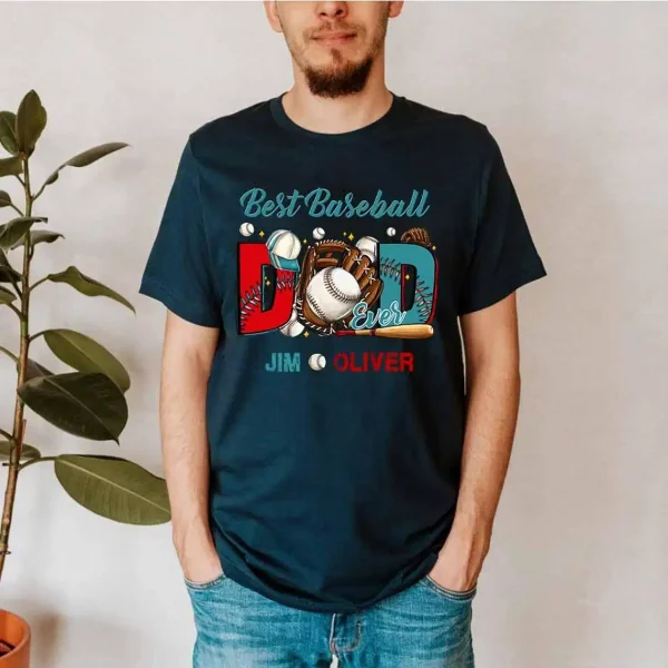 Personalized Name of Kids, Father's Day Baseball Dad Shirt ? Sports Dad Graphic Tee for Game Lovers