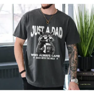 Retro-Dad-Raccoon-Shirt-1.jpg Retro Dad Raccoon Shirt, Just A Dad Who Always Came Back With The Milk Tshirt, Funny Father?s Day Tee, Funny Dad Humor Shirt, Gift for Dad