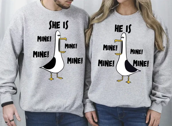 She-is-Mine-He-is-Mine-1.webp Couples Matching Sweatshirt With She Is Mine and He Is Mine Print Design, The Best Family Matching Gift