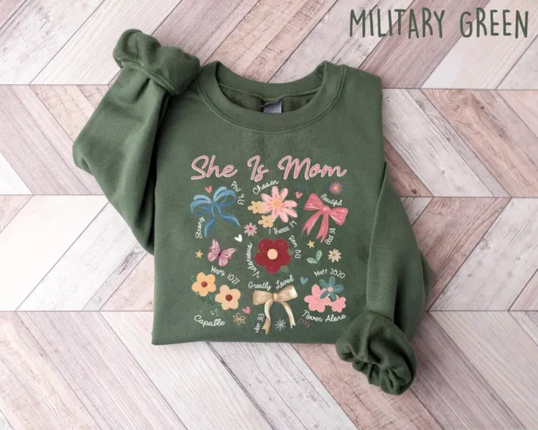 She-is-Mom-Coquette-1-1.jpg She is Mom Coquette, Christian Mama, Boho Floral Mama, Wildflower Mama Sweatshirt, Mother's Day Gift