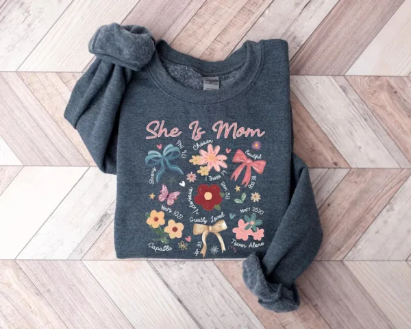 She-is-Mom-Coquette-3-1.jpg She is Mom Coquette, Christian Mama, Boho Floral Mama, Wildflower Mama Sweatshirt, Mother's Day Gift