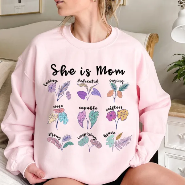 She is Mom, Cute Mama, Vintage, Mom with Wild Flowers Sweatshirt, Retro Mother, Mother's Day Gift