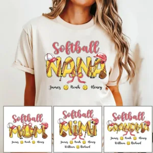 Softball Grandma Shirt, Custom Leopard Softball, Shirt for Nana from Kid Custom Name -  The Best Mothers Day Gift