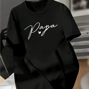 Summer-Casual-Papa-Print-T-Shirt-for-Men-1.webp Summer Casual Papa Print T-Shirt for Men, Crew Neck, Short Sleeve, Geometric Pattern, Regular Fit, for Sports & Outdoor Activities