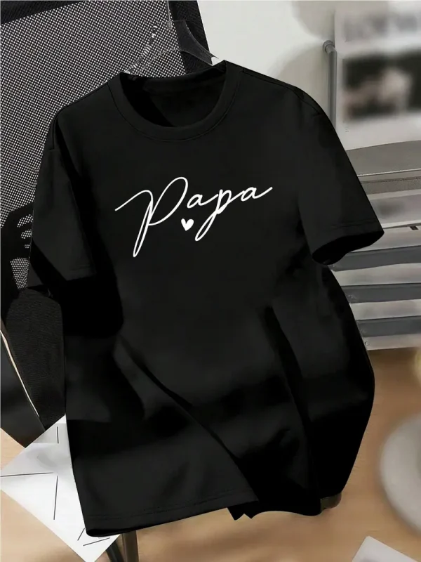 Summer-Casual-Papa-Print-T-Shirt-for-Men-1.webp Summer Casual Papa Print T-Shirt for Men, Crew Neck, Short Sleeve, Geometric Pattern, Regular Fit, for Sports & Outdoor Activities