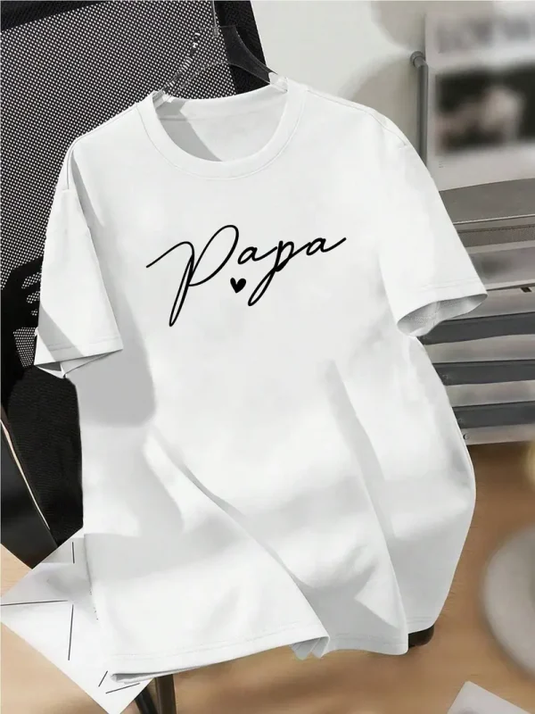 Summer-Casual-Papa-Print-T-Shirt-for-Men-2.webp Summer Casual Papa Print T-Shirt for Men, Crew Neck, Short Sleeve, Geometric Pattern, Regular Fit, for Sports & Outdoor Activities