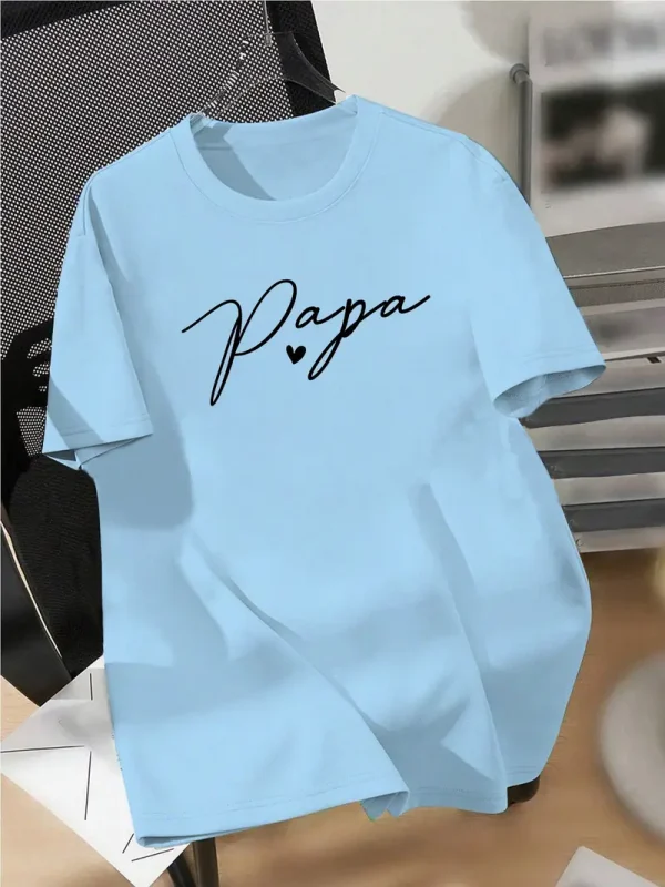 Summer-Casual-Papa-Print-T-Shirt-for-Men-3.webp Summer Casual Papa Print T-Shirt for Men, Crew Neck, Short Sleeve, Geometric Pattern, Regular Fit, for Sports & Outdoor Activities