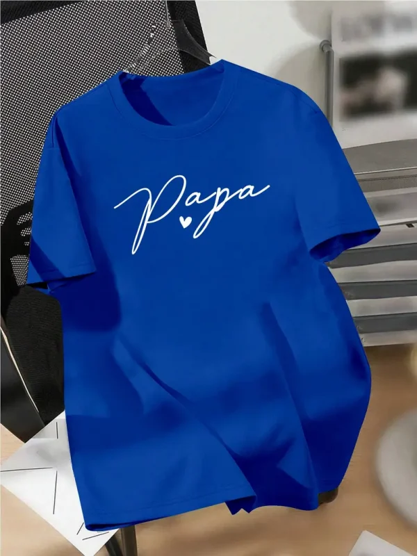 Summer-Casual-Papa-Print-T-Shirt-for-Men-4.webp Summer Casual Papa Print T-Shirt for Men, Crew Neck, Short Sleeve, Geometric Pattern, Regular Fit, for Sports & Outdoor Activities