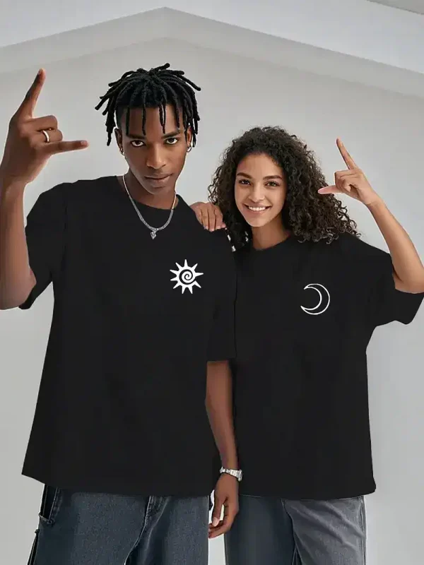 Couple Matching T-Shirt With Romantic Sun and Moon Print Design, The Best Family Matching Gift