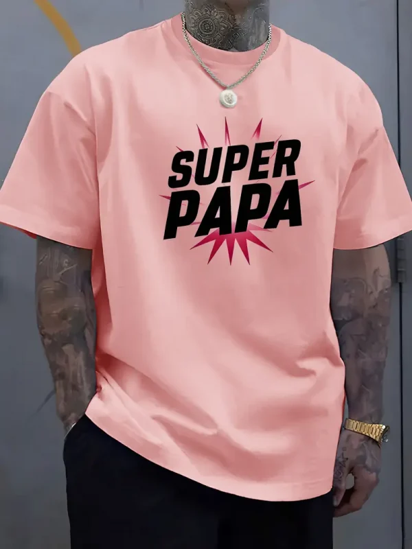 Super-Dad-Graphic-Tee-1.webp Super Dad Graphic Tee - Men'S Casual Summer T-Shirt with Soft Ribbed Collar, Slight Stretch, Perfect Father's Day Gift, Casual Summer Wear