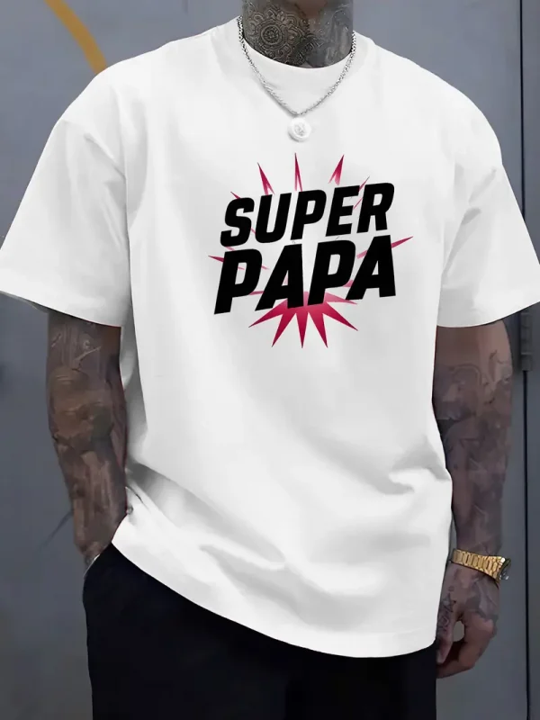 Super-Dad-Graphic-Tee-2.webp Super Dad Graphic Tee - Men'S Casual Summer T-Shirt with Soft Ribbed Collar, Slight Stretch, Perfect Father's Day Gift, Casual Summer Wear