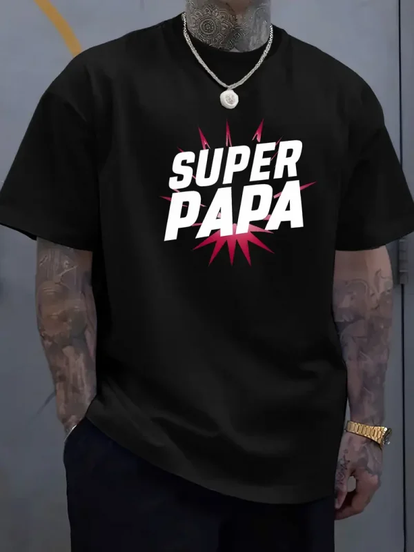 Super-Dad-Graphic-Tee-3.webp Super Dad Graphic Tee - Men'S Casual Summer T-Shirt with Soft Ribbed Collar, Slight Stretch, Perfect Father's Day Gift, Casual Summer Wear