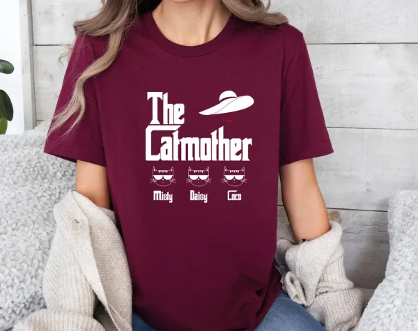 The Catmother T-Shirt, Cat Mum T Shirt, Cat Mama Tee, Cat Lovers Top, Funny Cat Mum T-shirt, Personalized Cat Names Tee