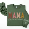 Personalized This Mama Wears Her Heart on Her Sleeve Sweatshirt, Custom Kids Name on Sleeve, Mothers Day Gift, Gift for Mom Sweatshirt, Mom Life