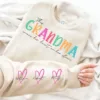 This Mama/Grandma/Nana Wears Her Heart On Her Sleeve, Custom Mama with Name Kids Sweatshirt-  The Best Mothers Day Gift