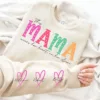 This Mama/Grandma/Nana Wears Her Heart On Her Sleeve, Custom Mama with Name Kids Sweatshirt-  The Best Mothers Day Gift