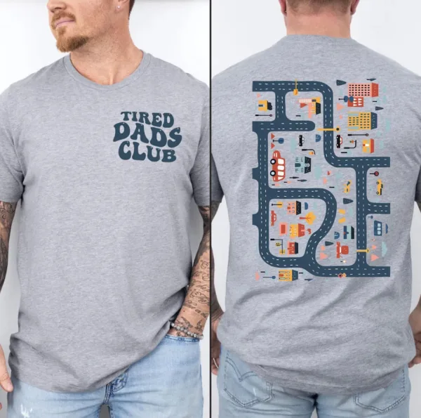 Tired Dads Club T-Shirt, Cute Tired Dads Club, Play Cars On Dad's Back, Mat Road Car Race Track Shirt, Father's Day Gift