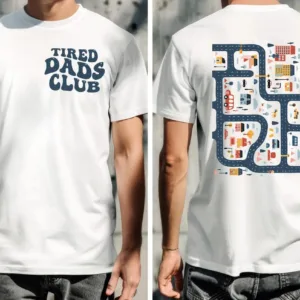 Tired Dads Club T-Shirt, Cute Tired Dads Club, Play Cars On Dad's Back, Mat Road Car Race Track Shirt, Father's Day Gift
