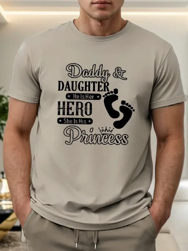 Unique Dad And Daughter Bonding Print T-Shirt - Soft, Breathable, Casual Short Sleeve Tee For Men, Perfect Summer Wear, Great Gift Idea