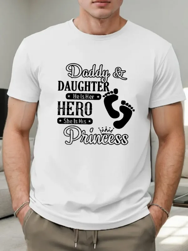 Unique Dad And Daughter Bonding Print T-Shirt - Soft, Breathable, Casual Short Sleeve Tee For Men, Perfect Summer Wear, Great Gift Idea