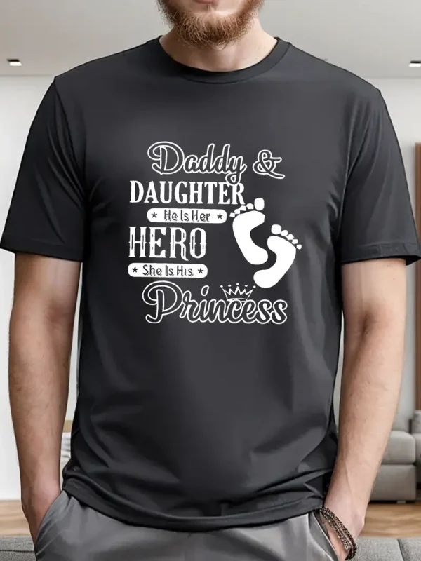Unique Dad And Daughter Bonding Print T-Shirt - Soft, Breathable, Casual Short Sleeve Tee For Men, Perfect Summer Wear, Great Gift Idea