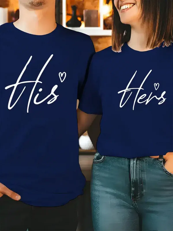 Unisex-CoupleS-His-Hers-Print-T-Shirt-1.webp Couple Matching T-Shirt With His And Her Print Design, The Best Family Matching Gift