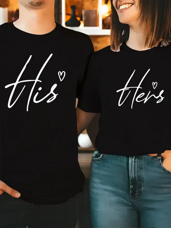 Unisex-CoupleS-His-Hers-Print-T-Shirt-2.webp Couple Matching T-Shirt With His And Her Print Design, The Best Family Matching Gift