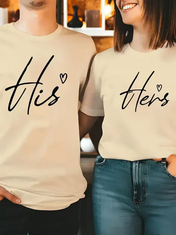 Unisex-CoupleS-His-Hers-Print-T-Shirt-3.webp Couple Matching T-Shirt With His And Her Print Design, The Best Family Matching Gift