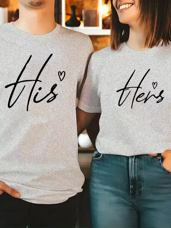 Unisex-CoupleS-His-Hers-Print-T-Shirt-4.webp Couple Matching T-Shirt With His And Her Print Design, The Best Family Matching Gift
